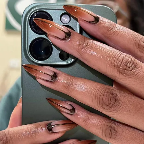 Vista 30 de SINHOT - Juego de 24 uñas postizas a presión extralargas, con forma de almendra, acrílicas, con pegamento, de cobertura completa, con diseños