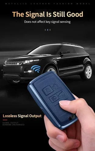 Vista 6 de SANRILY Funda para llavero Land Rover 2021 con control remoto sin llave para Range Rover Sport Jaguar XF, llavero de cuero, color negro