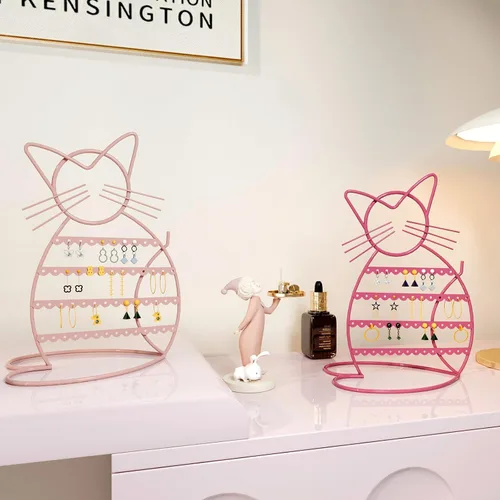 Vista 10 de Urban Deco Soporte Organizador de Joyas en Forma de Gato - Soporte para Aretes con 48 Agujeros para Pernos, Organizador de Tocador de Metal