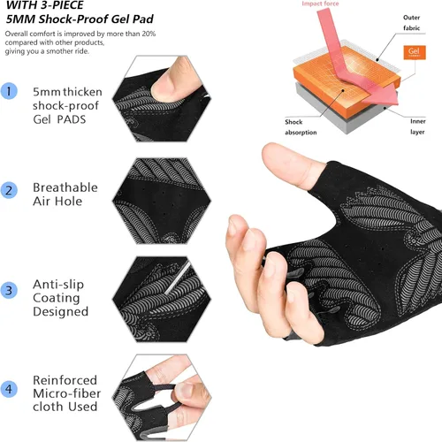 Vista 2 de MOREOK - Guantes para bicicleta de montaña (MTB) y ciclismo de descenso (DH), para hombres, de medio dedo, con almohadilla de gel que absorbe
