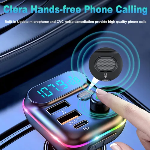 Vista 3 de Transmisor FM Bluetooth mejorado con robot VR para coche, adaptador inalámbrico Bluetooth 5.0 FM para coche con puertos USB duales, compatible