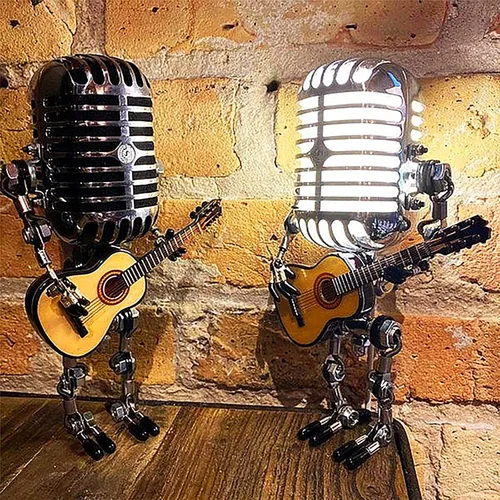 Vista 6 de Lámpara de escritorio, hecha a mano con micrófono, guitarra, robot, lámpara de mesa, bombillas LED, lámpara de pared para decoración de escritorio