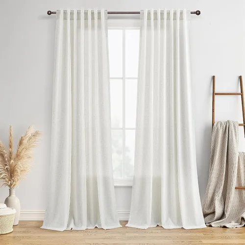 Vista 37 de BOODII Cortinas de lino de 96 pulgadas de largo y 8 pies para sala de estar Blanco