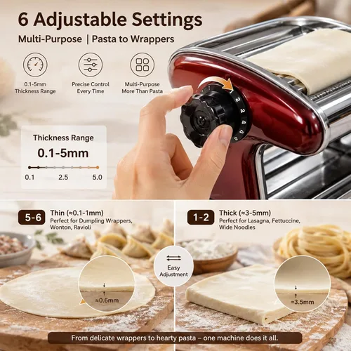 Vista 4 de XINGYUEXUAN - Máquina manual para hacer pasta, de acero inoxidable con manivela con cortadores de 0.079 pulgadas y 0.157 pulgadas, rodillo de masa