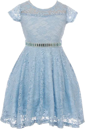 Vista 17 de Little Girl - Vestido de niña con manga de encaje y cinturón de piedras
