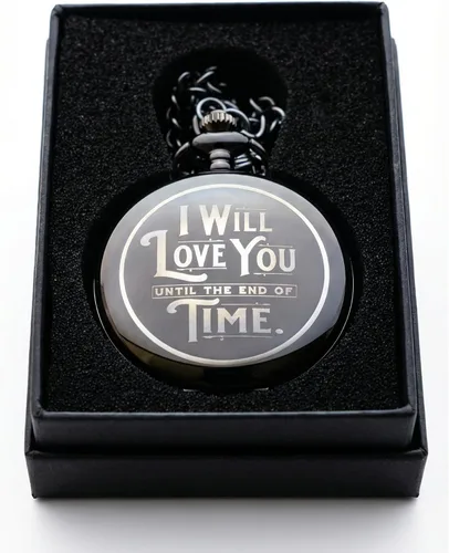 Vista 3 de Reloj de Bolsillo Grabado para Marido o Novio - Te Amaré Hasta el Fin de los Tiempos