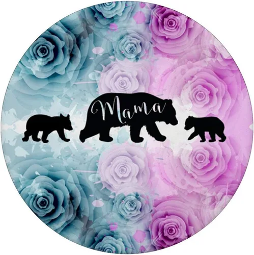 Vista 3 de Mama Bear Pop Socket 2 Cubs Teal Purple Roses Mothers Day - PopSockets Grip and Stand for Phones and Tablets