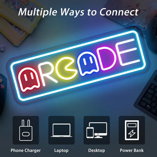 Vista 2 de Letrero de neón de arcade para decoración de sala de juegos con interruptor regulable, luz LED de neón para pared de dormitorio, decoración de sala