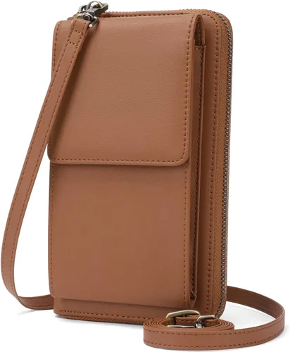 Vista 9 de SENDEFN Bolso cruzado pequeño para teléfono celular para mujer, de cuero, con múltiples ranuras para tarjetas A01-negro