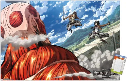 Vista 12 de Trends International Attack on Titan - Póster de pared de doble equipo, 14.725 x 22.375 pulgadas, versión enmarcada de madera de granero