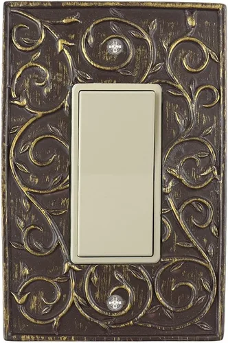 Vista 9 de French Scroll 1 - Placa de pared basculante, placa eléctrica de un solo interruptor, plata envejecida