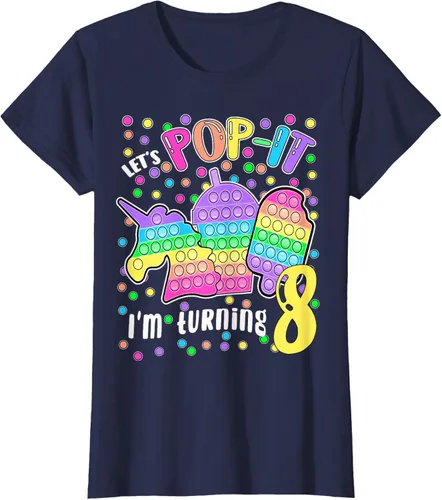 Vista 29 de Let's Pop-it I'm turning 8 Colorful 8th Birthday - Camiseta para niña, Negro