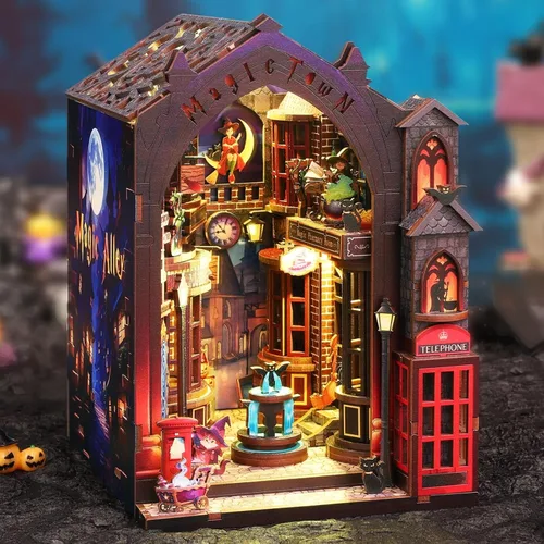 Vista 8 de Juego de modelos musicales de ruedas de fortuna con temática de circo, kit de casa en miniatura con luz, kit de casa de muñecas, rompecabezas 3D