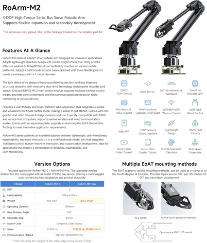 Vista 3 de Waveshare Kit de brazo robótico, kit de robot de escritorio, servo de bus serie de alto par, basado en ESP32, 4-DOF, soporta expansión flexible