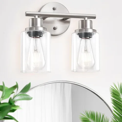 Vista 58 de Paquete de 2 luces de tocador de 1 luz, lámpara de baño de níquel cepillado con pantalla de vidrio blanco lechoso texturizado, accesorio
