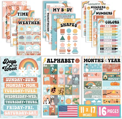 Vista 12 de Hadley Designs 16 carteles educativos para niños pequeños de 1 a 3 años, carteles laminados de aprendizaje para preescolar y jardín de infantes