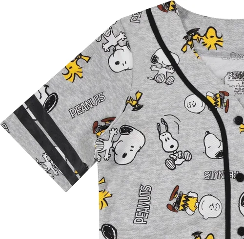 Vista 3 de Peanuts Ladies Snoopy Baseball Jersey Snoopy Charlie Brown, Woodstock, Linus Mesh Button Down Baseball Jersey