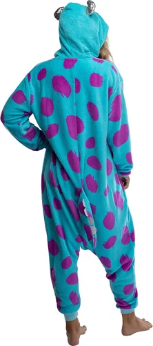 Vista 3 de Disney Monsters Inc - Disfraz de vellón Sherpa Sulley Kigurumi para adultos disfraz de una pieza Azul Patchwork