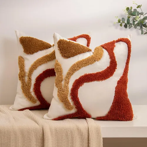 Vista 10 de lifein Fundas de almohada de 18 x 18 pulgadas, fundas de almohada copetudas de jacquard bohemio, fundas de almohada decorativas para casa de campo