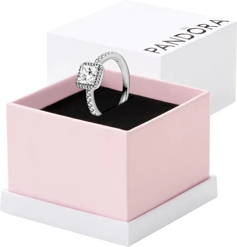 Vista 2 de Pandora Anillo cuadrado con halo brillante, con caja de regalo