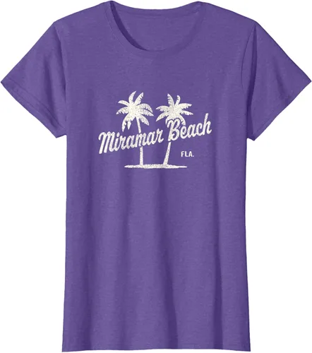 Vista 25 de Miramar Beach Florida Vintage 70s Palm Trees - Camiseta gráfica, Azul / Patchwork, S