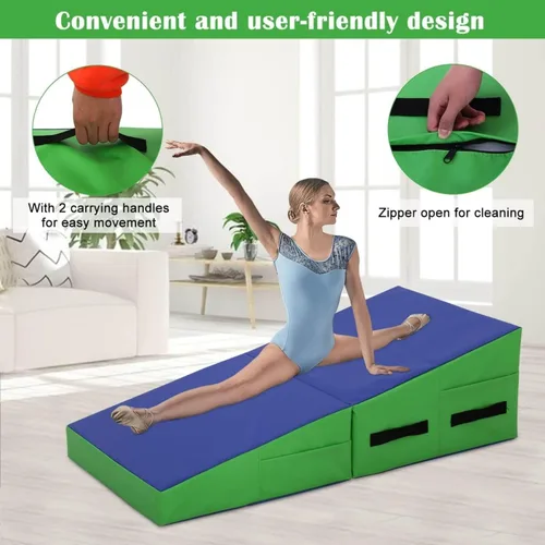 Vista 3 de Incline Gymnastics Mat 48x24 Inch, Folding Cheese Wedge Tumbling Mat with Non-Slip PVC Surface & Handles, Portable Indoor/Outdoor Exercise Practice