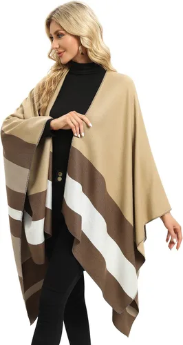 Vista 31 de Femdouce Manta cálida para mujer, ligera, con frente abierto, capa tipo poncho para primavera, otoño e invierno
