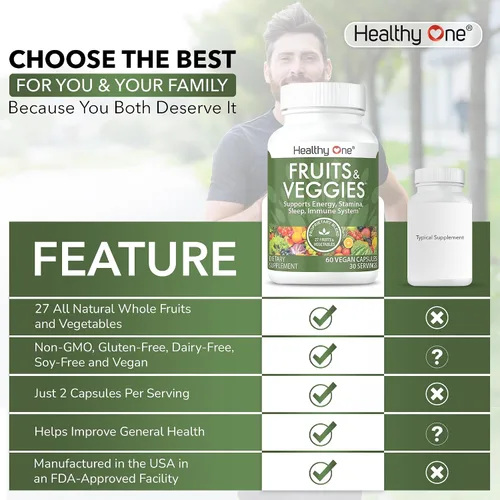 Vista 5 de Healthy One - Suplemento de frutas y verduras, 27 superalimentos, vitaminas de frutas y verduras para adultos, píldoras de frutas y verduras