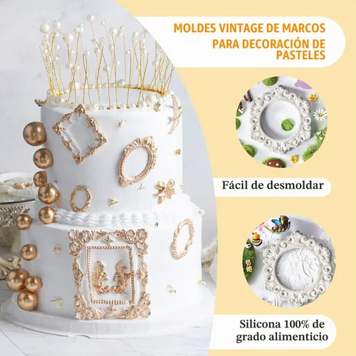 Vista 4 de Molde de silicona de marco pequeño, herramientas de decoración de pasteles Sugarcraft, moldes de pasta de fondant, 2 uds