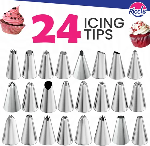 Vista 13 de Riccle Kit de decoración de pasteles de 94 piezas con plato giratorio para pasteles - Incluye 50 piezas de bolsas de repostería desechables de 16