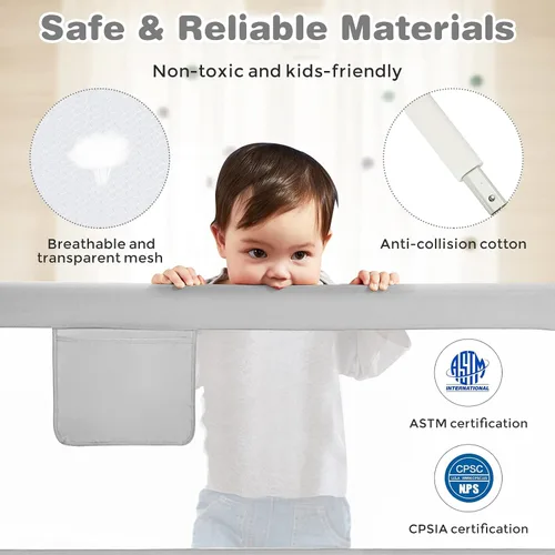 Vista 6 de BABY JOY Riel de cama para niños pequeños, 57 pulgadas, extra largo, altura ajustable, plegable, con bolsillo de almacenamiento y doble bloqueo