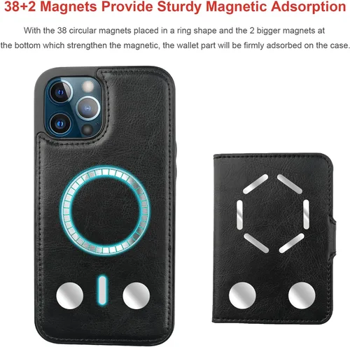 Vista 3 de Bocasal Funda tipo cartera para iPhone 12 Pro Max compatible con MagSafe magnético RFID bloqueo desmontable de piel sintética de alta calidad