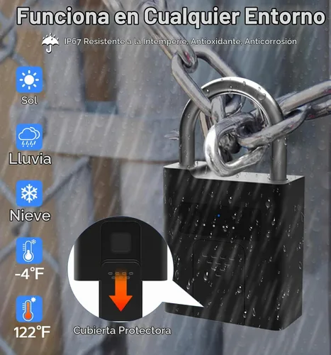 Vista 5 de eLinkSmart Candado de huellas dactilares con llave de respaldo, candado electrónico digital inteligente biométrico resistente a la intemperie