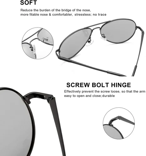Vista 4 de SODQW Gafas de sol fotocrómicas polarizadas para hombre, gafas de sol deportivas de aviador, protección UV 400 con marco de metal grande