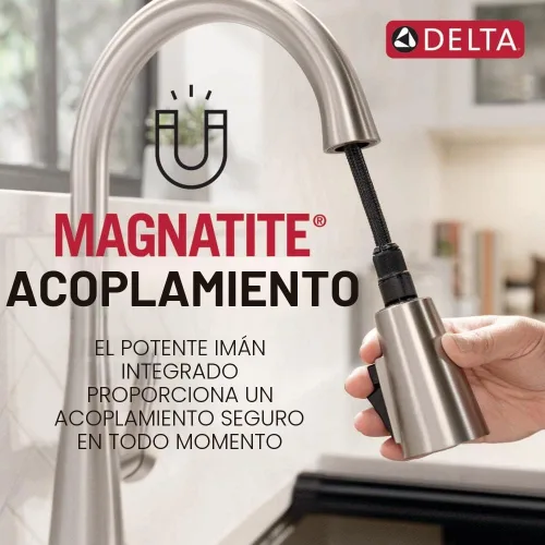 Vista 6 de Delta Leland Grifo de Cocina Táctil de Níquel Cepillado con Rociador Desplegable, Grifo Táctil Tradicional de Un Solo Orificio para Fregadero