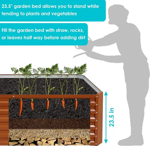 Vista 3 de Sunnydaze Cama de jardín rectangular elevada de 71 pulgadas, kit de maceta de acero Galvalume para cama de flores vegetales, color marrón