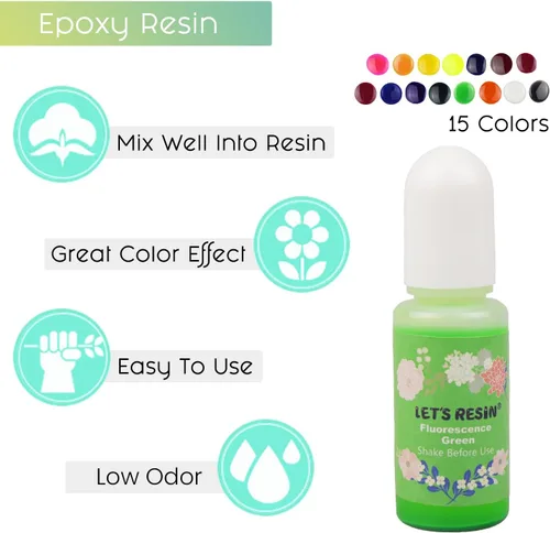 Vista 4 de LET'S RESIN Tinte de resina epoxi, pigmento de resina epoxi translúcida de 15 colores, pintura de resinas concentradas sin olor de 0.35 oz cada una