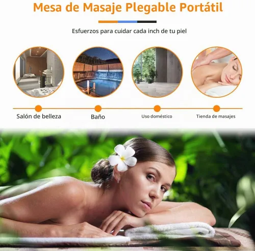 Vista 6 de Dkeli Mesa de masaje plegable de 73 pulgadas, cama de masaje portátil ajustable de 2 pliegues con patas de aluminio, base facial, funda de Negro