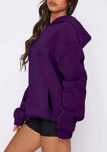 Vista 19 de onlypuff Sudadera casual con capucha para mujer, de manga larga, con bolsillo de canguro, hombro caído