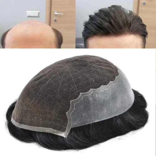 Vista 61 de Mens Toupee Human Hair Replacement System Swiss Lace Toupee For Men Hair Piece Protesis Capilar Mens Hairpiece 5X7#1 Jet Black 120% Density