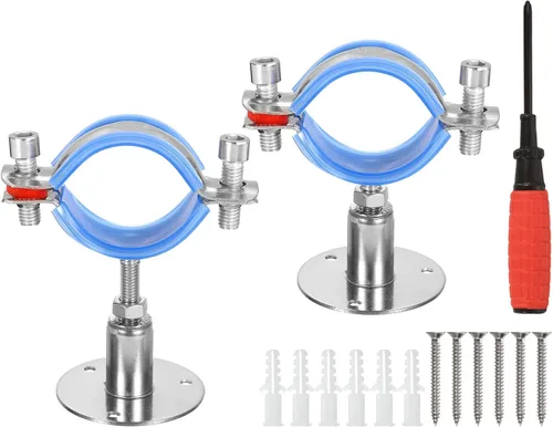 Vista 13 de uxcell Soporte de tubería de acero inoxidable para montaje en pared, soporte de tubo de montaje en techo, altura ajustable de 1.181-1.969 in