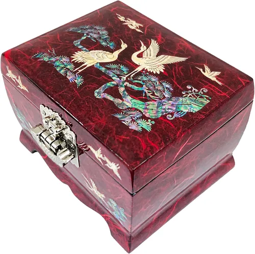 Vista 13 de Fun-Store Caja de madera con incrustaciones de nácar con incrustaciones de nácar, caja de madera, diseño de árbol de grúa, espejo, recuerdo, tesoro