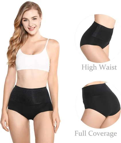 Vista 3 de Kinyanco Bragas de cintura alta con control de abdomen para mujer, ropa interior de algodón sin rollitos