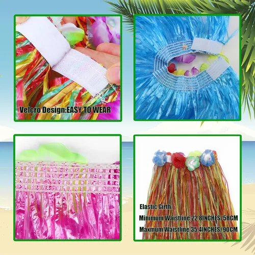 Vista 5 de Falda hawaiana de hierba Leis para fiesta Luau, faldas hawaianas de Luau Hula para decoraciones de fiesta, suministros de recuerdos