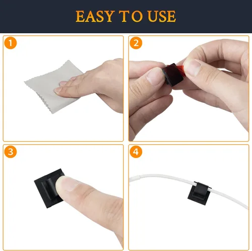 Vista 8 de SOULWIT 50 unidades de clips autoadhesivos para gestión de cables, organizadores de cables con clips de alambre adhesivos para TV, PC, laptop, cable