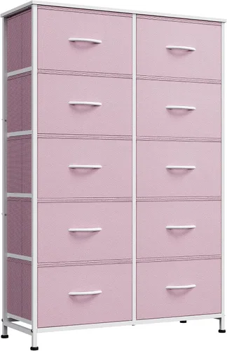 Vista 14 de WLIVE - Cómoda alta negra para dormitorio con 10 cajones, cómoda de dormitorio, muebles de cómoda para dormitorio, unidad organizadora de Negro