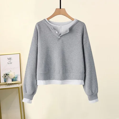 Vista 4 de SMIDOW Sudadera corta de gran tamaño para mujer con pantalones deportivos, sudadera con capucha para otoño, adolescente, ropa Y2K para ropa