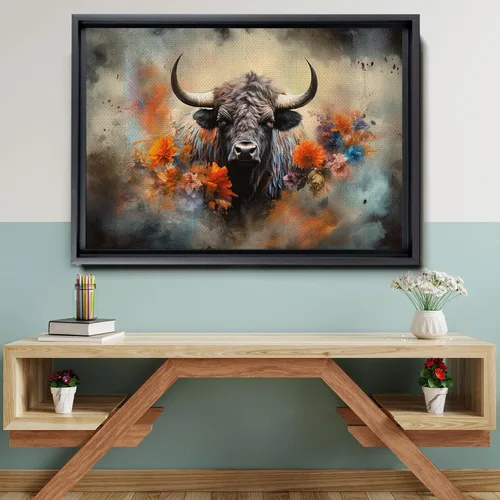 Vista 6 de Buffalo Bison Landscape, Watercolor Mixed Media Art Print for Canvas or Metal