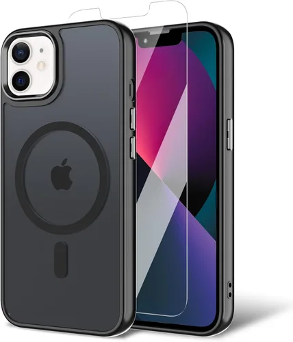 Vista 147 de Funda para iPhone 11 con protector de pantalla, compatible con MagSafe, ultra delgada, translúcida, mate, a prueba de golpes, color negro