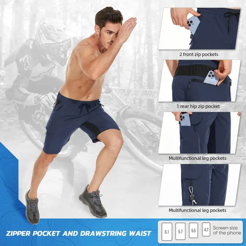 Vista 5 de Hiauspor Pantalones cortos acolchados de ciclismo de montaña para hombre, ajuste holgado, de secado rápido, para ciclismo con 5 bolsillos